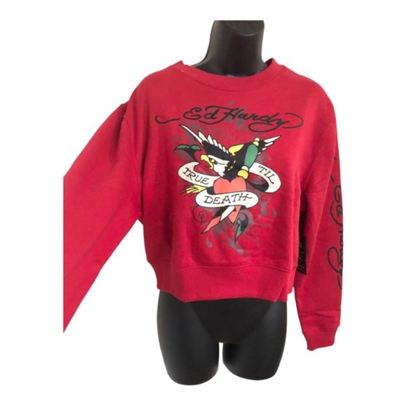 Ed Hardy red graphic print ‘true till death’ Don Ed Hardy printed sweatshirt - Picture 10 of 12